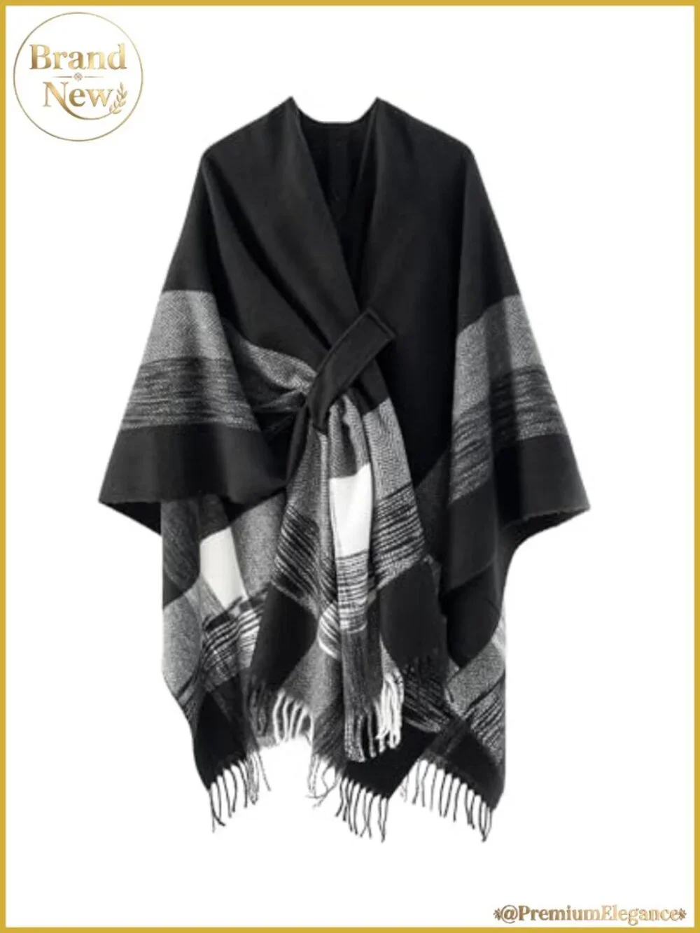 Womens Knit Poncho Shawl Wrap Cross Front Tassel Cape One Size